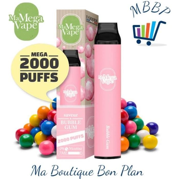 MA MEGA VAPE 2x BUBBLE GUM VAPE PEN JETABLE 00 mg 2000 PUFF