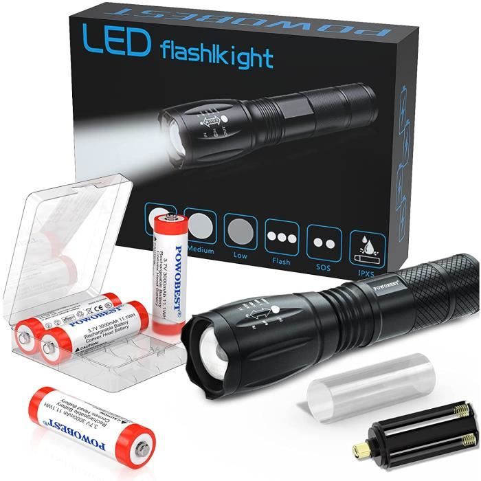 iMing Ultra Lumineux Zoomable LED Lampe Torche Standard Tactique Lampe de Poche Pour Camping Extérieur 2 Paquets