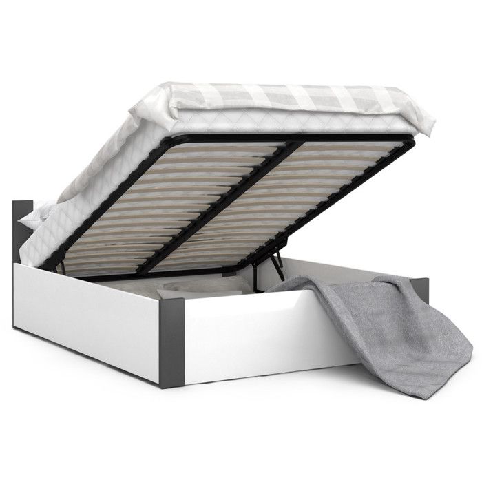 Lit coffre BOSTON 140x190 - Sommier inclus Blanc - gris Lit coffre BOSTON 140x190 - Sommier inclus Blanc - gris