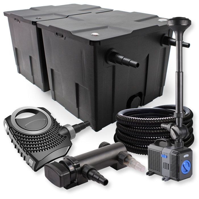 SunSun Kit complet: CBF-350B Filtre de bassin jusquà 60000 L NEO7000 pompe de filtration 7000l/h 50W CUV-318 lampe uv 18W 25m Tu