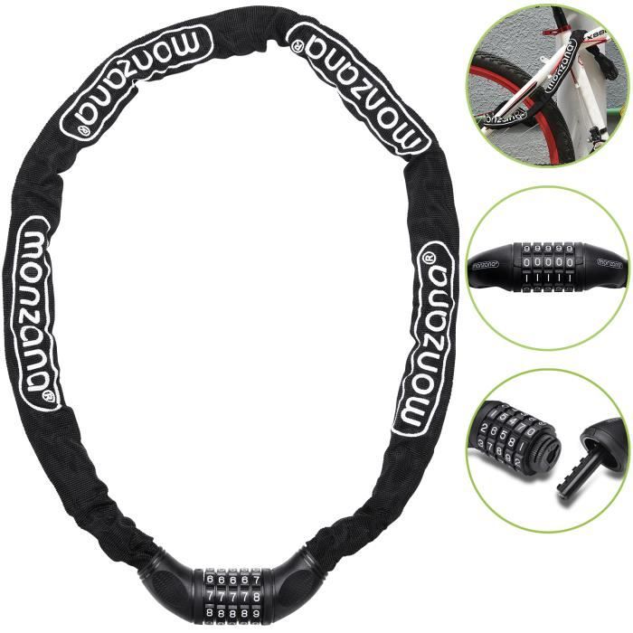 Antivol vélo, Cadenas code, Chaine anti-vol moto 5 chiffres, acier, 120 cm,  Noir