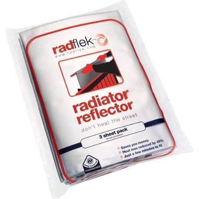 Radflek Réflecteur de chaleur avec 3 feuilles Radstik + 2 bandes