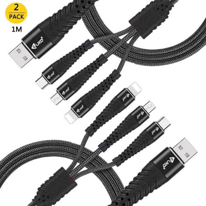 Cable Multi Usb 3 En 1 Multi Chargeur Usb Cable En Nylon Tresse Avec Micro Usb Type C Connecteurs Pour Smartphones 2 Pack Achat Vente Accessoires Cables Cable Usb 3 En 1 Pour Telep Cdiscount