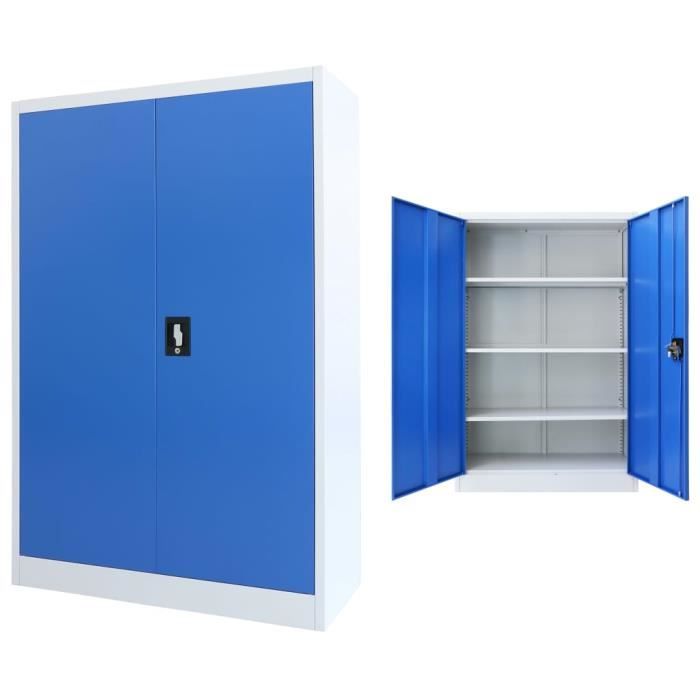 armoire de bureau métal svp-moderne 90x40x140cm - gris et bleu - 3 étagères réglables