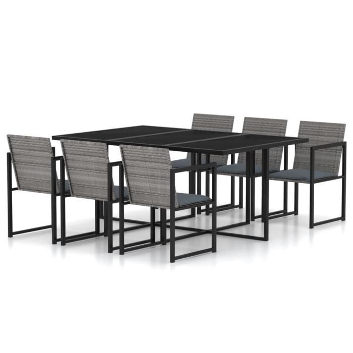 Ensemble de salle à manger de jardin en résine tressée gris avec table et 6 chaises - Qualité luxe©