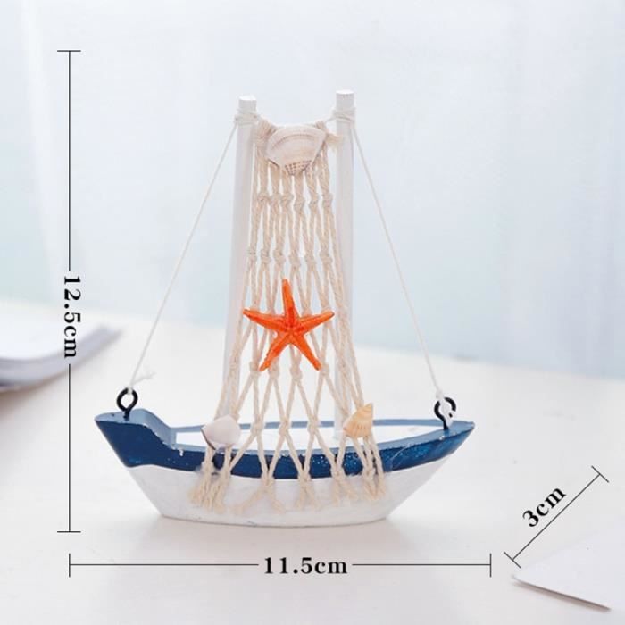 Modèle De Bateau à Voile En Bois Avec Filet De Pêche – Décoration Nautique Rétro 19,5 X 14,5 Cm – Thème Océan Et Cadeau