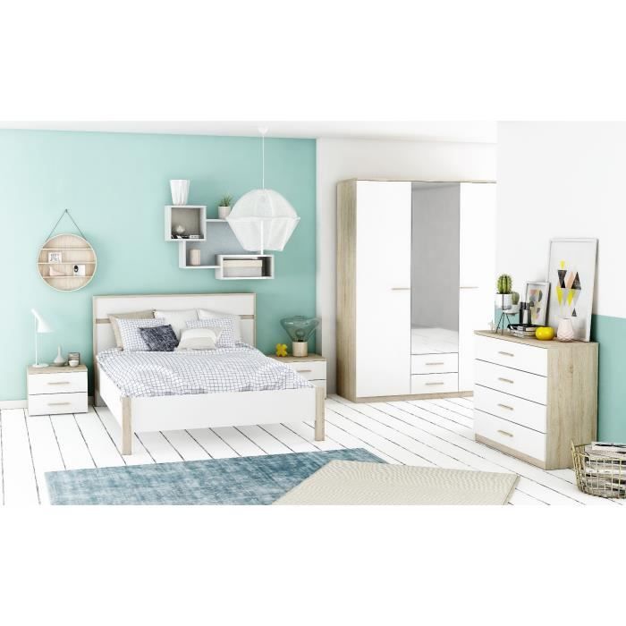Selena Chambre Complete Decor Chene Brosse Et Blanc Perle L 140