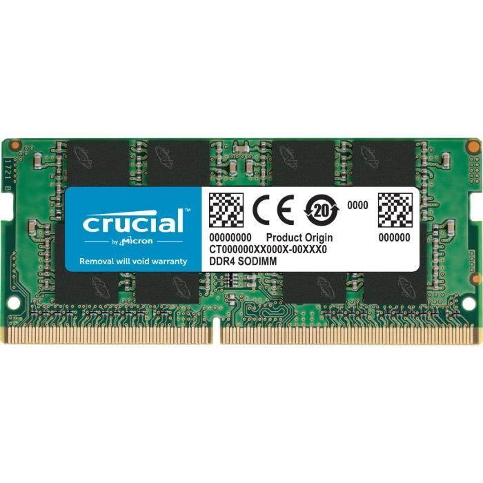 Vente Memoire PC Mémoire CRUCIAL 16GB DDR4 2666 MT/s (PC4-21300) CL19 DR x8 Unbuffered SODIMM 260pin (CT16G4SFD8266) pas cher Vente Memoire PC Mémoire CRUCIAL 16GB DDR4 2666 MT/s (PC4-21300) CL19 DR x8 Unbuffered SODIMM 260pin (CT16G4SFD8266) pas cher