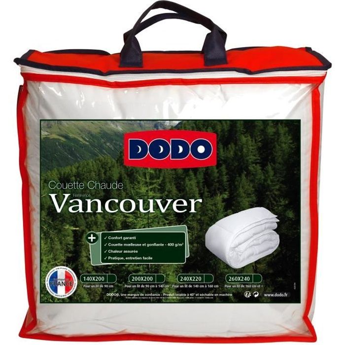 Couette chaude Vancouver - 140 x 200 cm - 400gr/m² - Blanc - DODO -  Cdiscount Maison
