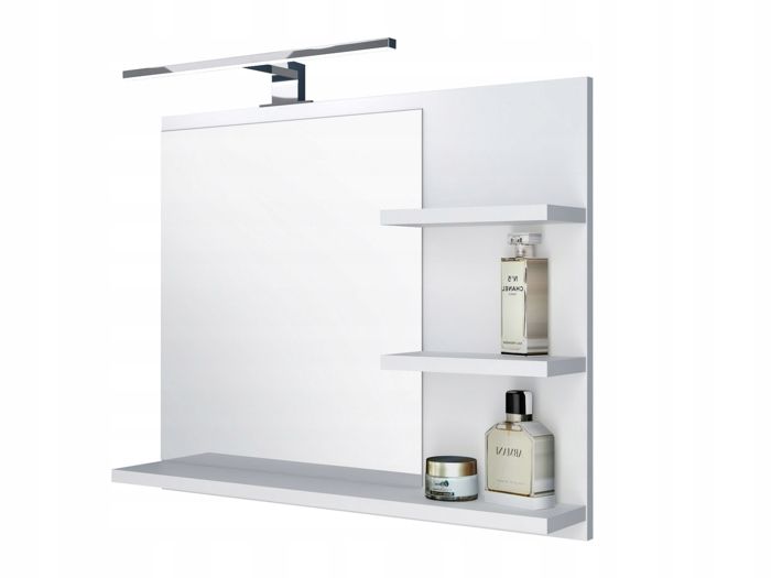 Miroir de salle de bain avec étagères blanc avec éclairage LED DOMTECH