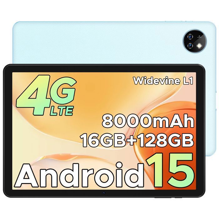 Tablette Tactile DOOGEE T10W 10.1 pouces Android 15 Dual SIM LTE 9 Go RAM + 128 Go ROM 8000mAh – WiFi 4G Tablette PC TÜV – Bleu