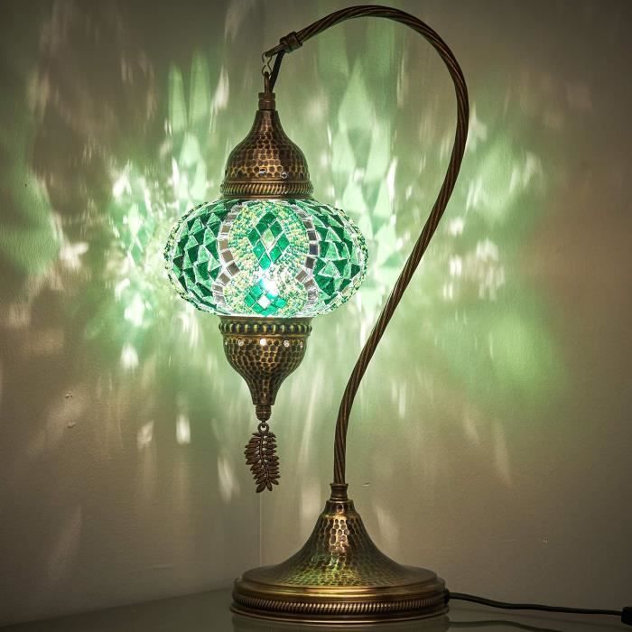 Lampe Suspendue Style Turc/marocain En Mosaïque - Globe Multicolore, Laiton Antique, LED - Neuf, Fait Main