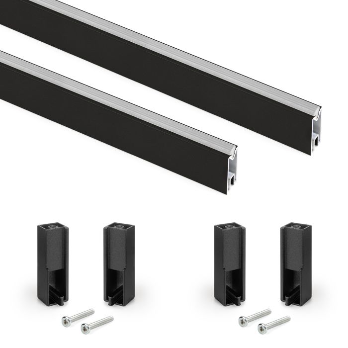 Emuca Lot de 2 rails de penderie Luxe de 0 75 m de long avec supports Aluminium et Plastique Peint en noir texturé Emuca Lot de 2 rails de penderie Luxe de 0 75 m de long avec supports Aluminium et Plastique Peint en noir texturé