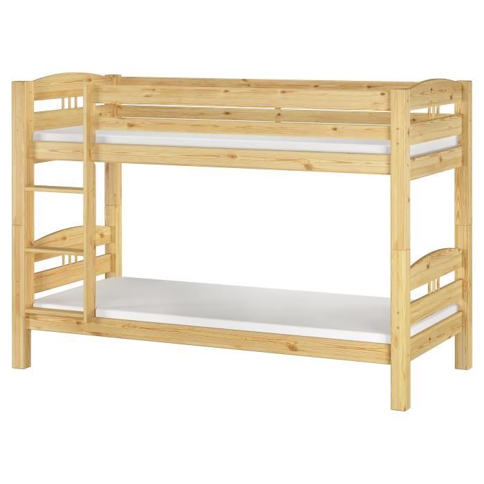 Lit superposé enfant pin massif naturel 90x200 y compris sommier et matelas 60.10-09M Lit superposé enfant pin massif naturel 90x200 y compris sommier et matelas 60.10-09M