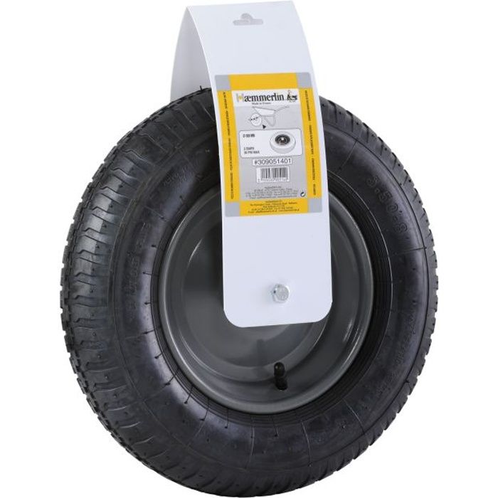 Roue De Brouette Gonflable ø370mm - Jante Acier Rouge, Axe 3/8", Pneumatique Noir - 11