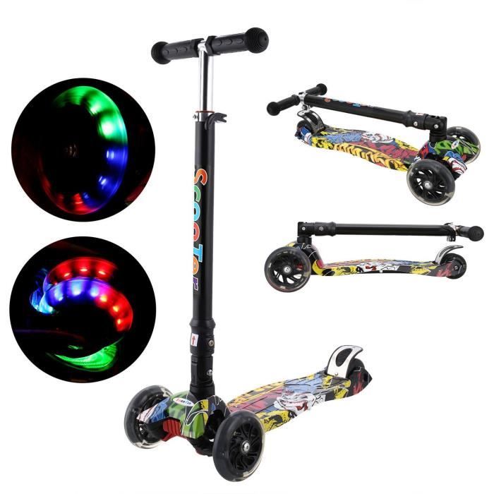 Trottinette/scooter Enfant à 3 Roues Lumineuse Hauteur Réglable en ...