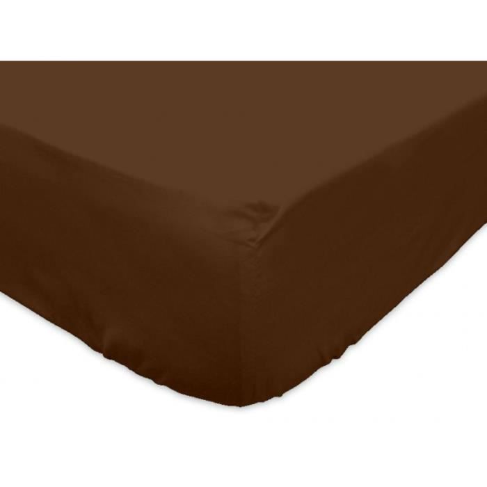 Drap Housse 100 % Coton 57 fils/cm2 - SPECIAL GRAND BONNET - 180 x 200 cm - CHOCO Drap Housse 100 % Coton 57 fils/cm2 - SPECIAL GRAND BONNET - 180 x 200 cm - CHOCO