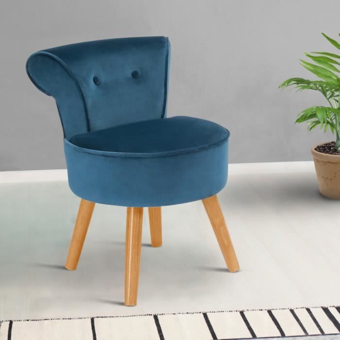 fauteuil crapaud en velours bleu - idmarket - style scandinave - moderne - 1 place - pieds en bois