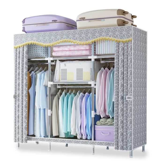 JANZDIYS Armoire de Rangement143x45x170cmPliableGrisGrande capacité