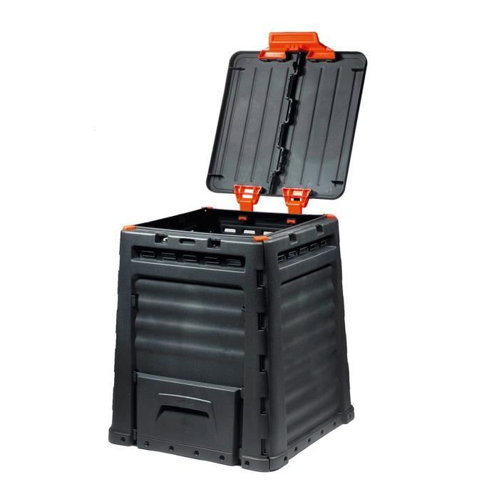 Composteur De Jardin Keter 320 Litres - Gris Foncé, Plastique Résistant Aux UV - Aération Optimale, Couvercle Anti-vent