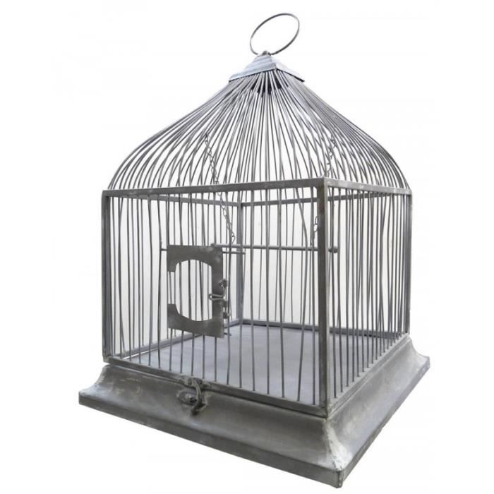 Petite Cage à Oiseaux Intérieur Extérieur à Poser Ou Volière Décorative Ou à Suspendre En Fer Patiné Gris 325x325x56cm