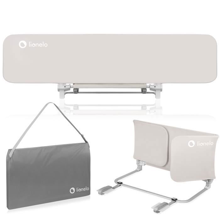 Barrière de lit bébé LIONELO Lora XL - 150 x 45 cm - Pliable - Cadre sûr et stable - Légère - Sac de transport - Beige