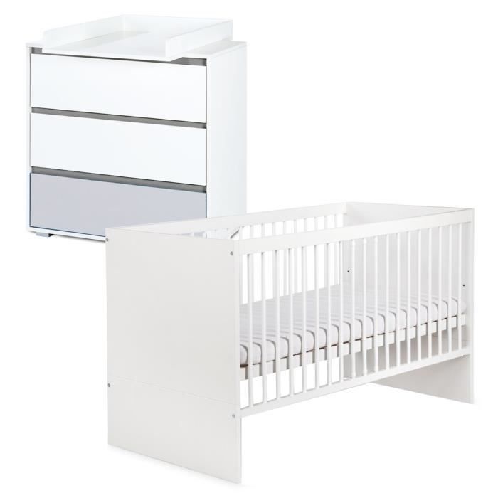DALIA Ensemble commode à langer + lit bébé évolutif 120X60 Blanc