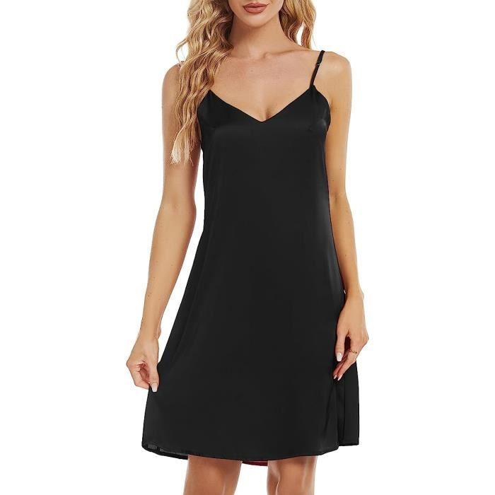 Satin Nuisette Femme Sexy Chemise de Nuit Sensuelle Fond de Robe Spaghetti Strap Femmes Vetements Pyjama Chic noir Noir Cdiscount Pret a Porter