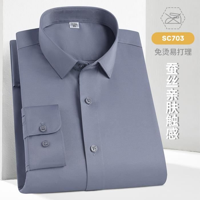 Chemise Habillée Formelle Homme Manches Longues Stretch Regular Fit Sans Couture Tissu Infroissable Couleur Unie - Blanc - Prêt-à-Porter