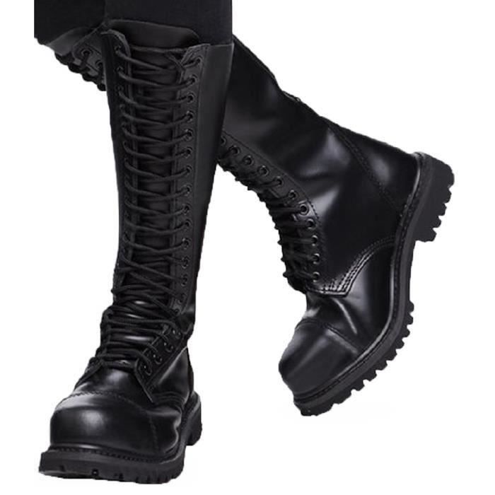 Boots Invader Miltec Cuir Noir Montantes 20 trous Coque en acier NOIR Cdiscount Chaussures