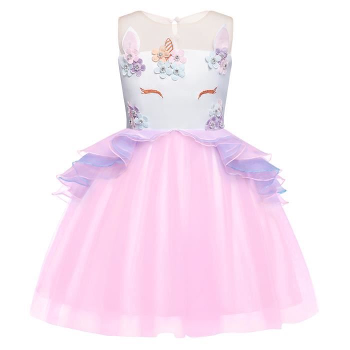 Amzbarley Robe De Princesse Deguisement Pour Petite Fille Enfant Soiree Fete Costumee Sans Manches Florale 2 10ans Rose Rose Achat Vente Robe Cdiscount