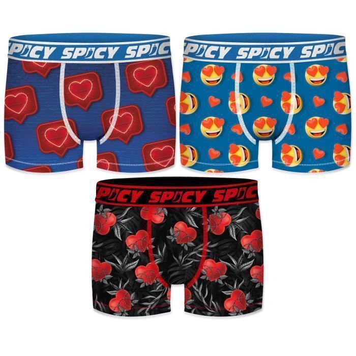 SPICY Lot de 3 boxers microfibre imprimes coeur homme Multicolore Cdiscount Pret a Porter