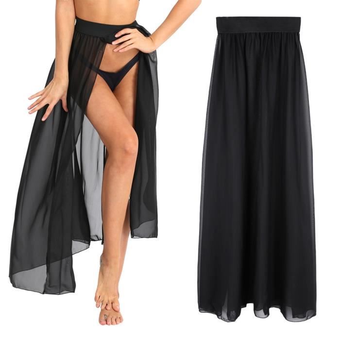 iixpin wrap de plage femme sarong couverture de bikini jupe mousseline cache maillot de bain bikini s-xl noir