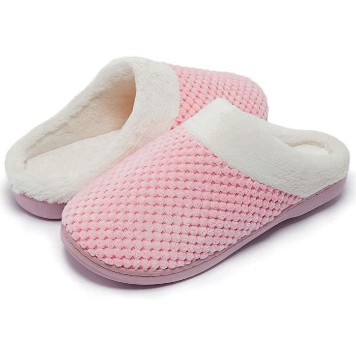 Chaussons Chauffants Unisexe En Peluche Avec Semelle Antidérapante - Mousse à Mémoire De Forme - Lavable En Machine - Hiver Intérieur/extérieur