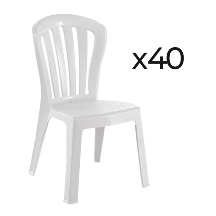lot de 40 chaises de jardin empilables en résine coloris blanc - longueur 52 x profondeur 52 x hauteur 88 cm