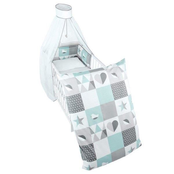ROBA Parure de Lit Bébé Happy Patch mint 4 pcs : Housse de couette + Taie doreiller + Ciel et Tour de lit