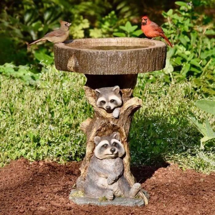 Fontaine abreuvoir à oiseaux sur pied - lampe solaire et mangeoire