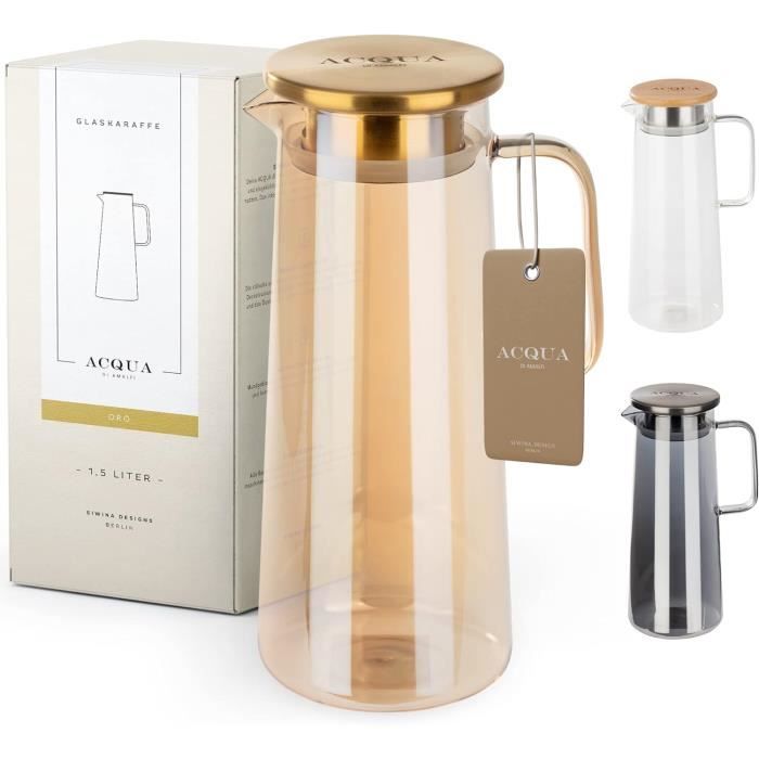 Carafe En Verre KADAX 1L Avec Bouchon Liège - Design élégant Pour Eau, Vin Et Jus - 27x9cm