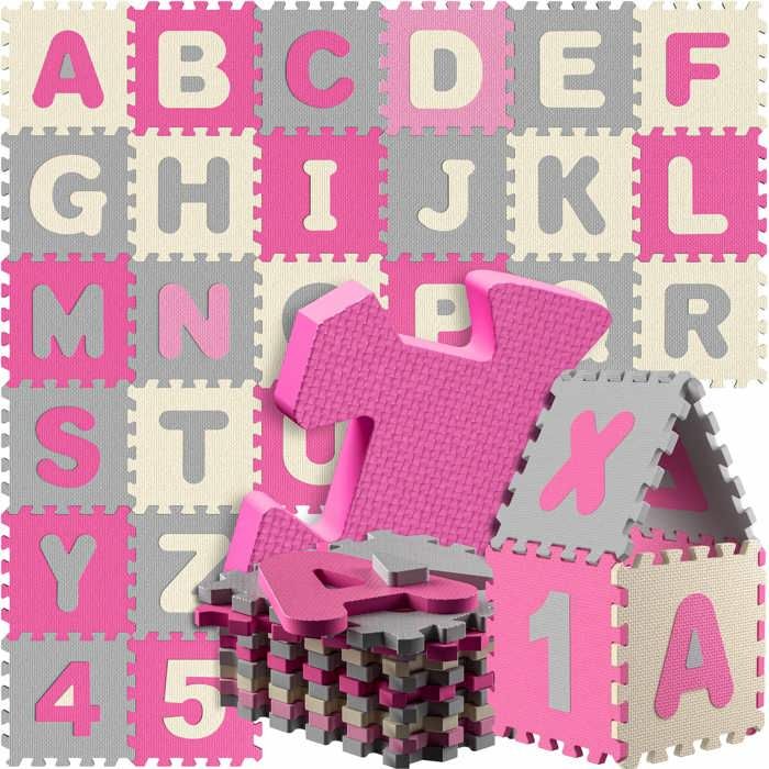 Tapis Puzzle déveil et de Jeu SPIELWERK Dalles en Mousse XXL pour bébé ou Enfant Bas âge Anti-dérapantes Alphabet et Chiffres