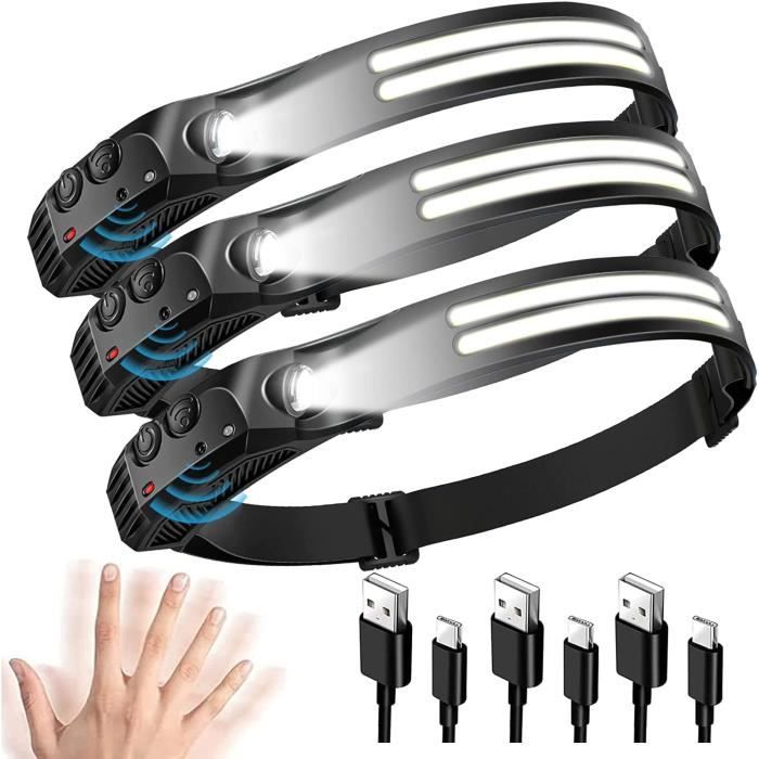 Lot De 2 Lampes Frontales LED Rechargeables USB - 350 Lumens, étanches IPX5 - Pour Camping, Running