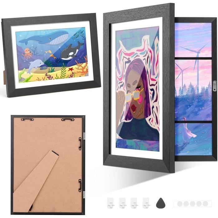 Keyohome 2Pcs Cadre Dessin Enfant à Changer, Photo D'art pour Enfants, Ouverture Frontale A4 Stockage D'affichage D'œuvres D'art, Capacité 100 Œuvres (Noir 2Pcs Keyohome 2Pcs Cadre Dessin Enfant à Changer, Photo D'art pour Enfants, Ouverture Frontale A4 Stockage D'affichage D'œuvres D'art, Capacité 100 Œuvres (Noir 2Pcs