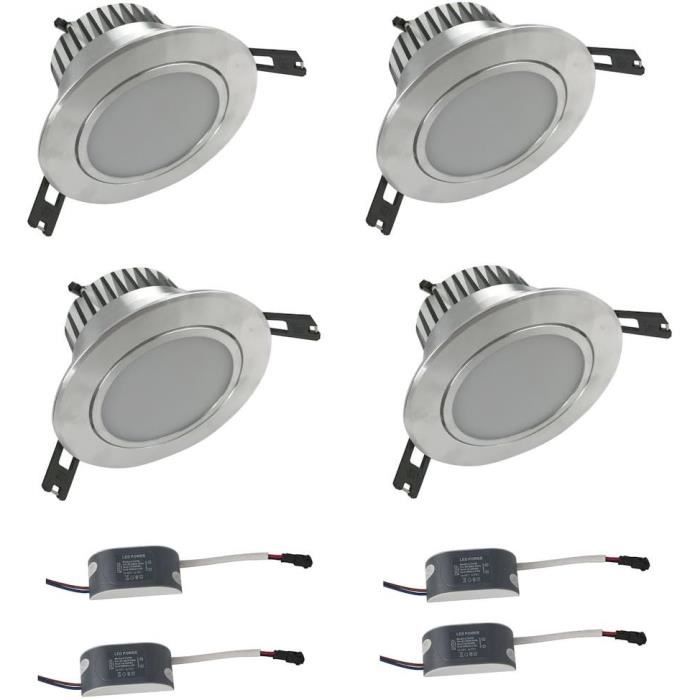 Lot De 10 Spots LED Encastrables - Alu Brossé, Lumière Blanc Chaud, 5W équivalent 50W, Neuf