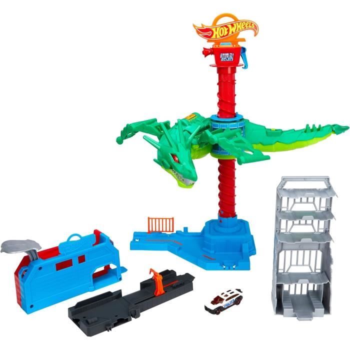 Hot Wheels City – Coffret Attaque Du Tricératops – Circuit Et Rampe De Lancement – Jouet De Construction – Cadeau Enfant