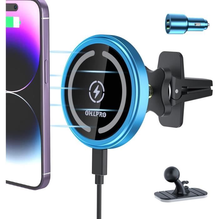 Chargeur Voiture MagSafe 15W MANKIW – Support Magnétique 360° Pour IPhone 16/15/14/13/12, Charge Rapide Sans Fil Stable Sur Aération