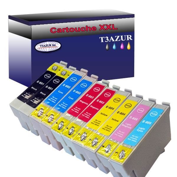 T3Azur - Lot de 10 cartouches d'encre compatibles Epson WorkForce