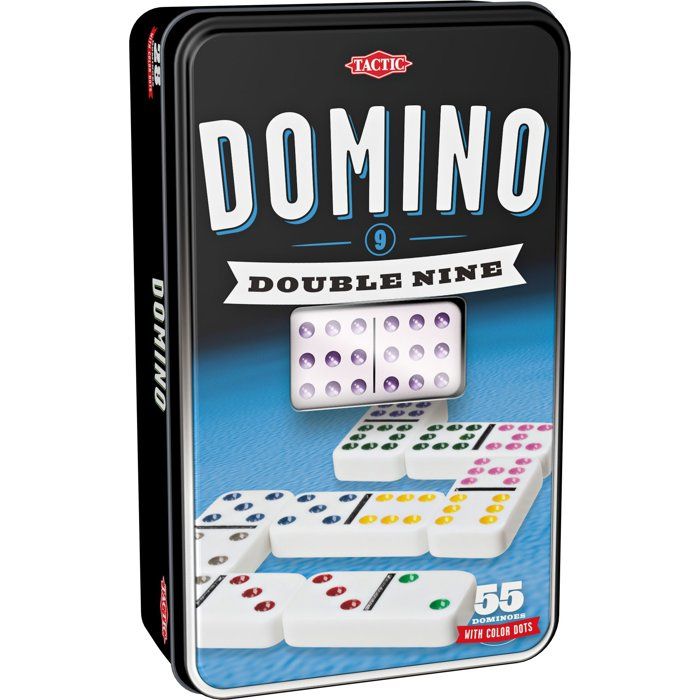 Jeu De Dominos TACTIC Double 9 – 55 Pièces À Points Colorés En Boîte Métal - vue 4
