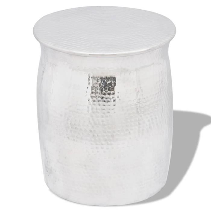 Table basse-tabouret martelé en aluminium Argenté-LEF - TMISHION - Rond - Campagne - Gris