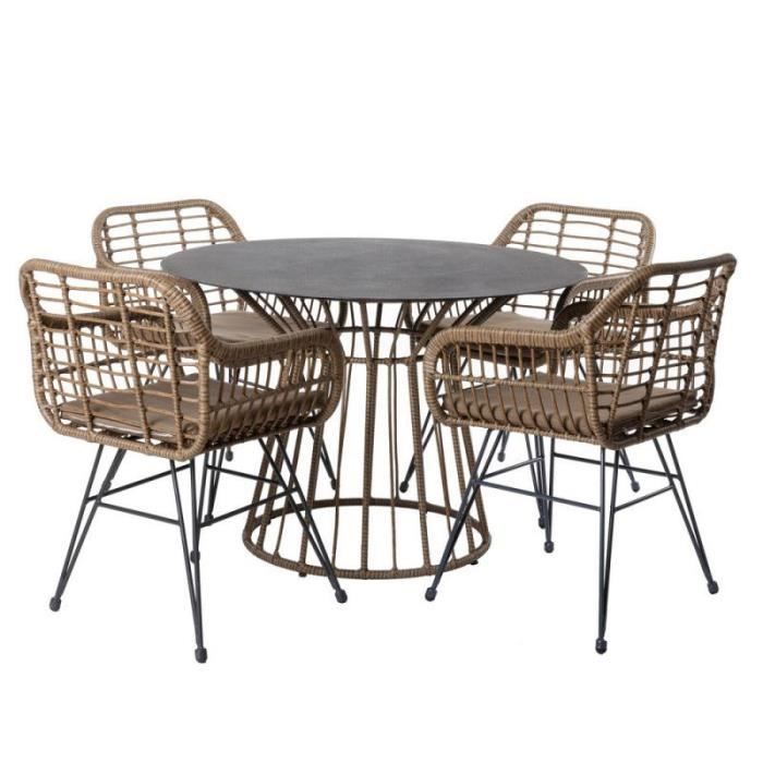 Ensemble Table Ronde Chaises En Rotin Acier Makian L 110 X L