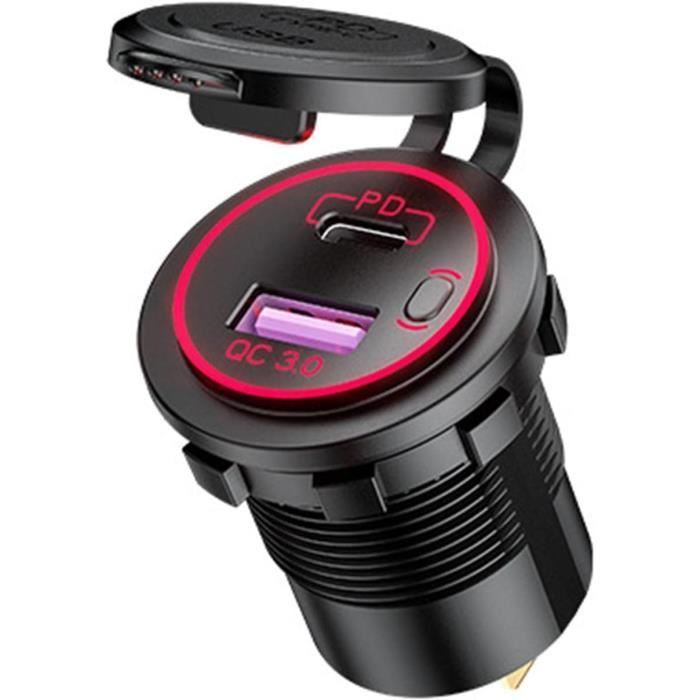 Prise USB 12V/24V Voiture 90W - 3 Ports (QC3.0 + 2xPD) - Charge Rapide Simultanée - Pour Auto, Camping-car, Bateau