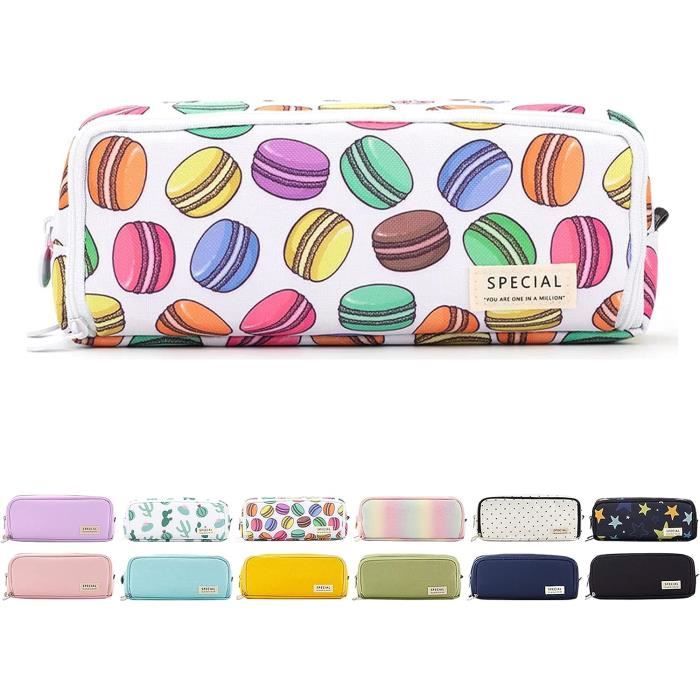 Trousse à Crayons Grande Capacité - 3 Compartiments - Tissu Oxford - Style Kawaii - Multifonction